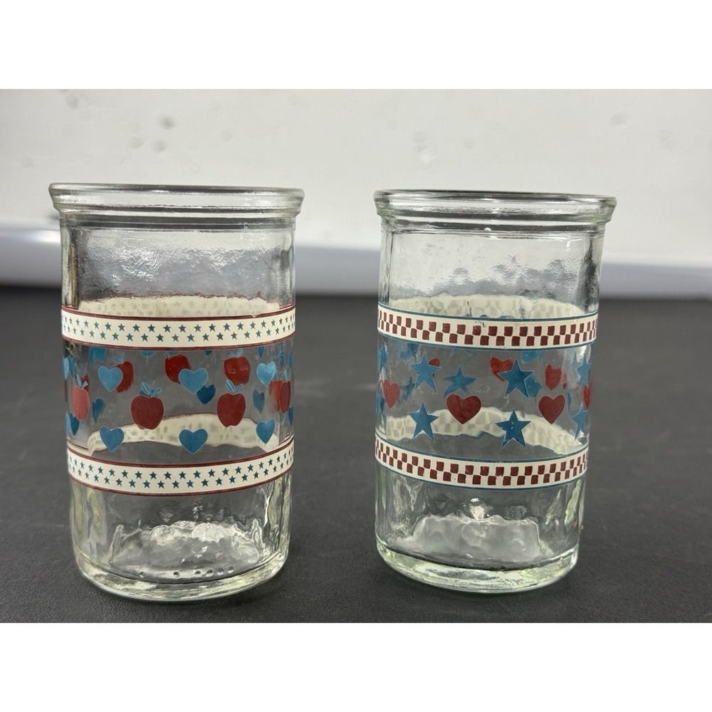 Vintage 3 Oz‎ Jelly Glass Stars 'n Stripes Apples And Hearts Design